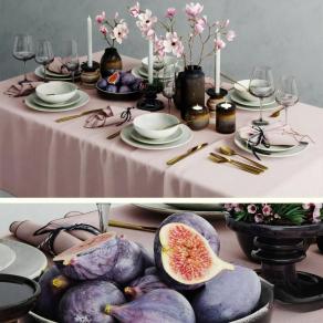 现代餐桌餐具烛台组合